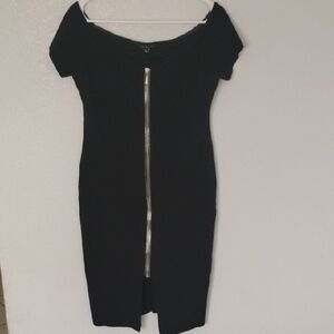 Haute Monde Black Mini Dress with Metallic Zipper